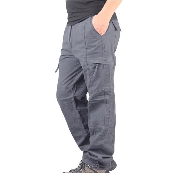 YLSDY Men's Casual Ripstop Cargo Pants Relaxed Fit Sport Jogger Sweatpants Elastic Multi-Pocket Work Trousers Gray M