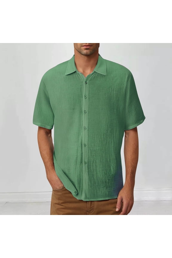 Men's Casual Short Sleeve Button Down Shirts Summer Cotton Linen Vacation Shirt Lightweight Textured Shirts Green XXXXXL