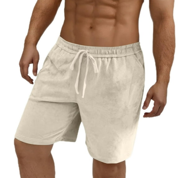 YLSDY Men's Casual Shorts Drawstring Elastic Waist Comfy Sweat Short Casual Solid Color Lightweight Stretch Beach Shorts Khaki XL