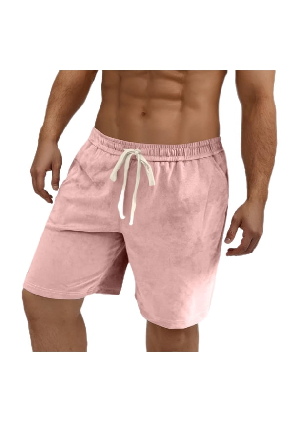 Men's Casual Shorts Drawstring Elastic Waist Comfy Sweat Short Casual Solid Color Lightweight Stretch Beach Shorts Pink M