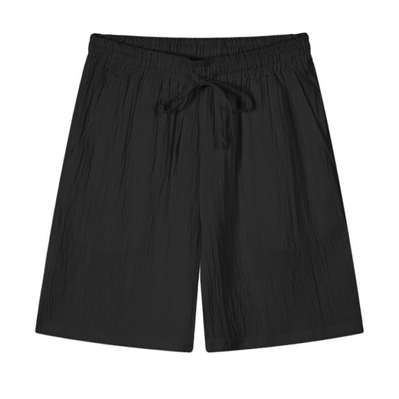 YLSDY Men's Casual Shorts Elastic Waist Drawstring Wide Leg Light Weight Loose Fit Comfy Summer Beach Shorts with Pockets Black S