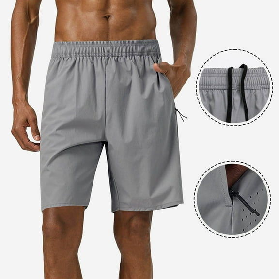 YLSDY Men's Casual Solid Drawstring Elastic Shorts Summer Fashion Zipper Pocket Pants Comfy Light Ventilate Sport Shorts Gray XXL