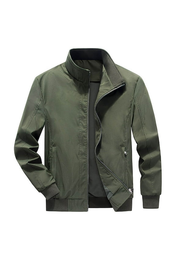 Men's Casual Sports Jacket Stand Collar Long Sleeve Lightweight Comfortable Zipper Pocket Outdoor Workwear Daily Wear Army Green M