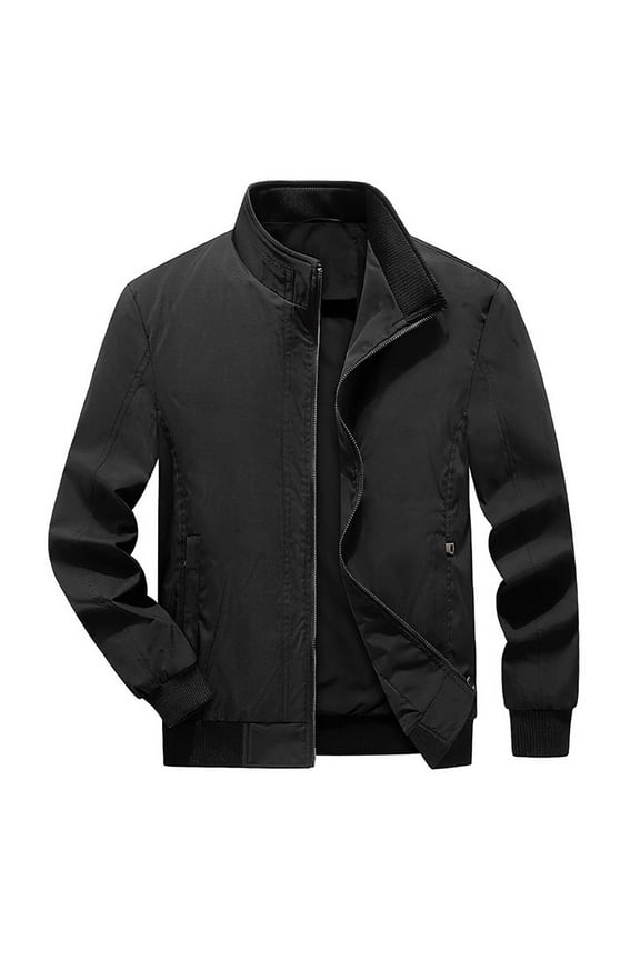 Men's Casual Sports Jacket Stand Collar Long Sleeve Lightweight Comfortable Zipper Pocket Outdoor Workwear Daily Wear Black XXL
