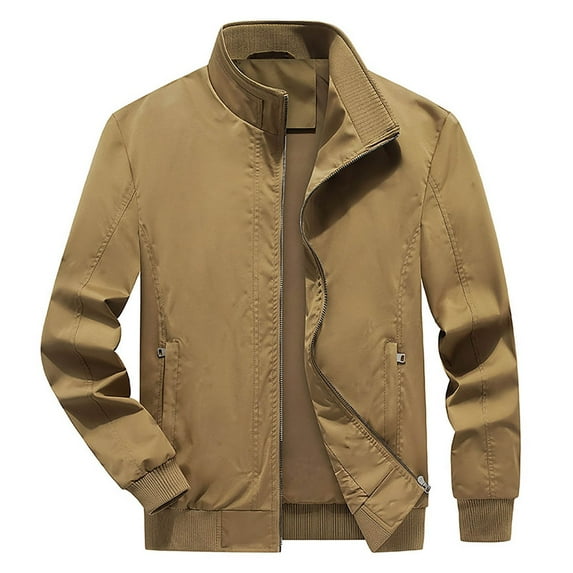 YLSDY Men's Casual Sports Jacket Stand Collar Long Sleeve Lightweight Comfortable Zipper Pocket Outdoor Workwear Daily Wear Khaki XXL