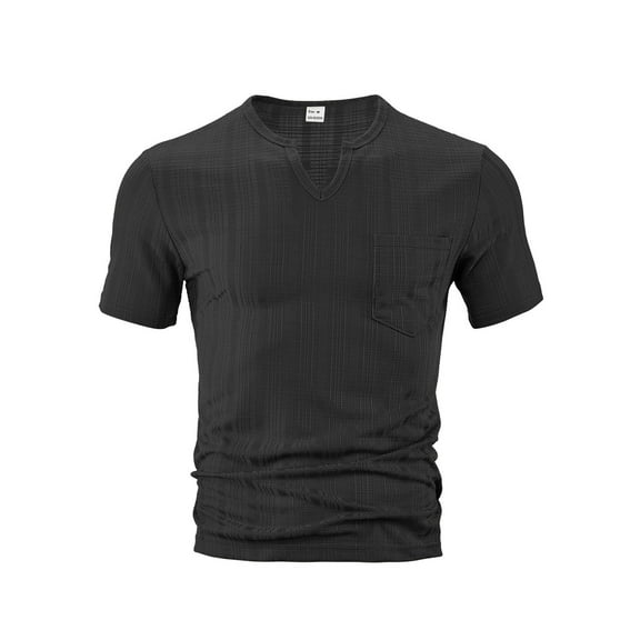 YLSDY Men's Casual T Shirts V Neck Short Sleeve Shirts Quick Dry Breathable Comfy Tees Summer Stylish Thin Top with Pocket Black XXL