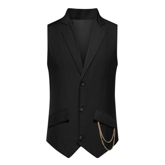 YLSDY Men's Chain Lapel Wedding Party Tuxedo Vest with Buttons Pockets Black Suit Vest Slim Fit Single Breasted Business Waistcoat Black M