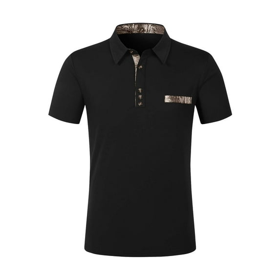 YLSDY Men's Classic Button Collared Shirt Golf Short Sleeve Tshirts Lightweight Button Shirts Solid Business Tees Casual Summer Tops Black XL