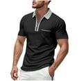 thumbnail image 1 of YLSDY Men's Classic Short Sleeve Button Collared Shirt Zip Up Casual Summer Slim Fit T-Shirts Striped Graphic Printed Tops Beach Tees Dark Gray L, 1 of 7