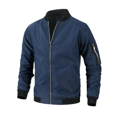 YLSDY Men's Clearance Bomber Jacket Lightweight Zipper Baseball Jacket Solid Color Long Sleeve Outdoor Spring Autumn Coat Warm Windbreaker Blue XL