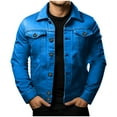 thumbnail image 1 of YLSDY Men's Denim Jacket Button Up Long Sleeve Cotton Jacket Classic Outwear Solid Color Regular Fit Trendy Coat Blue S, 1 of 5