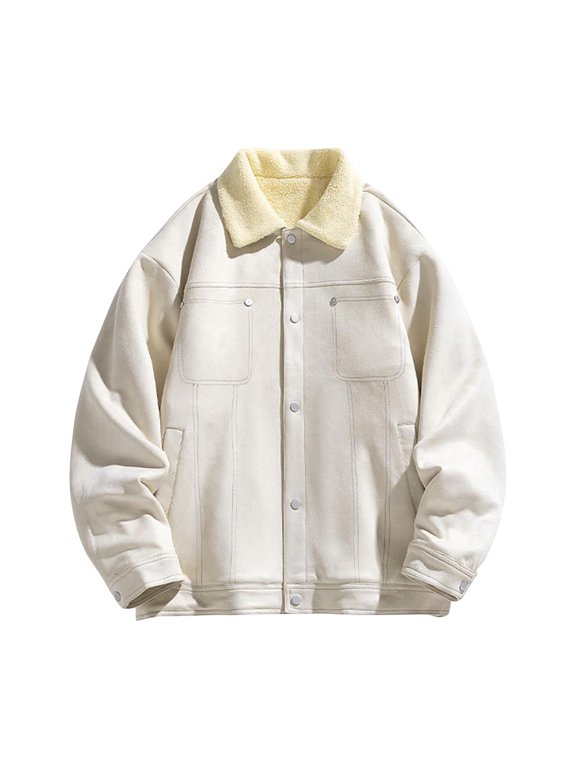 Men's Fleece Lined Denim Jacket Winter Warm Sherpa Collar Button Up Outerwear Apricot M