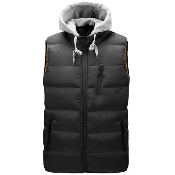YLSDY Men's Hooded Puffer Vest Winter Warm Sleeveless Jacket Lightweight Outerwear Black L