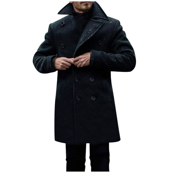 YLSDY Men's Peacoat Double Breasted Warm Winter Coat Thicken Overcoat Long Trench Coat Jacket Black XXXL