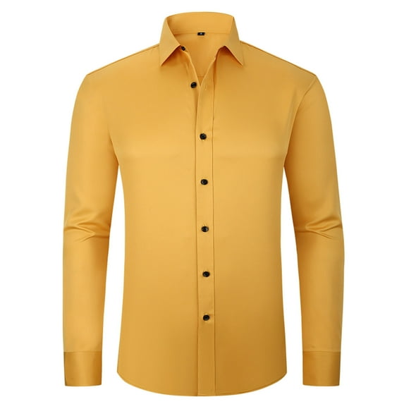 YLSDY Men's Sale Button Down Dress Shirt Long Sleeve Solid Color Slim Fit Business Work Office Shirt Gold M
