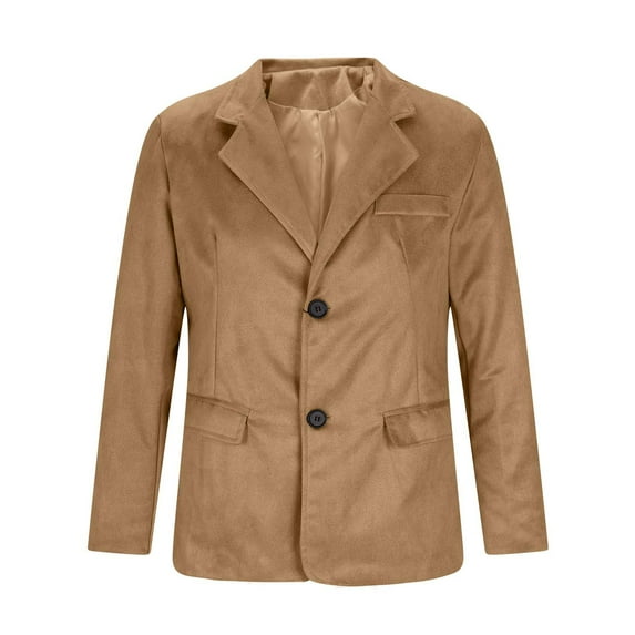 YLSDY Men's Clearance Suede Blazer Button Up Jacket Slim Fit Solid Color Coat Outerwear Khaki XXL