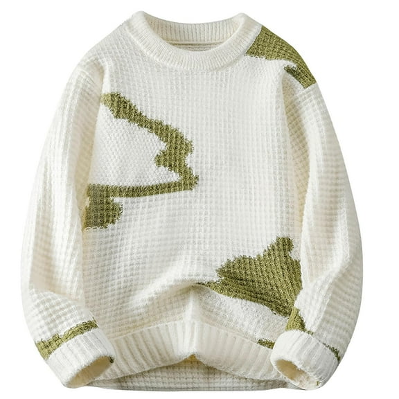 YLSDY Men's Cloud Graphic Loose Crewneck Sweaters, Casual Long Sleeve Pullover Knit Sweaters Thermal Tops White XXL