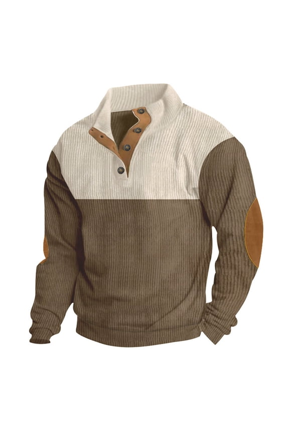 Men's Color Block Crew Neck Long Sleeve Pullover Sweaters with Elbow Patches Regular Fit Knitted Jumper Tops Brown XXL