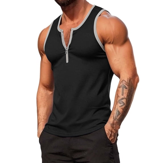YLSDY Men's Color Block Sleeveless Workout Top, Breathable Zippered Vest for Gym and Outdoor Activities Black XXL