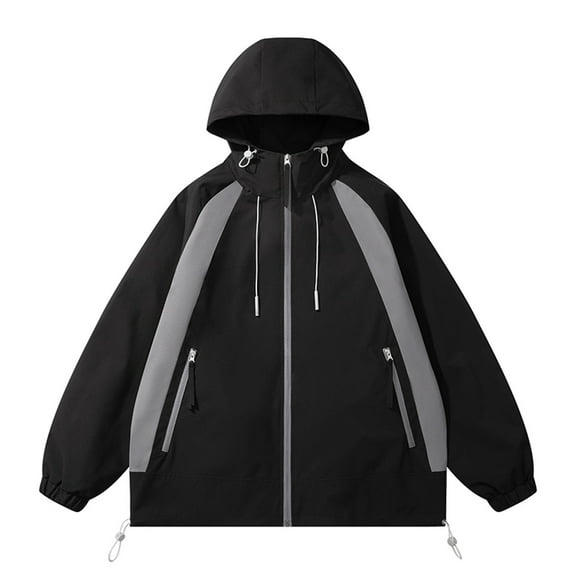 YLSDY Men's Color Block Zip up Shell Jacket Lightweight Hooded Windbreaker Jacket with Zipper Pockets Windbreaker Coat Black XXL