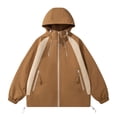 thumbnail image 1 of YLSDY Men's Color Block Zip up Shell Jacket Lightweight Hooded Windbreaker Jacket with Zipper Pockets Windbreaker Coat Coffee XXL, 1 of 4