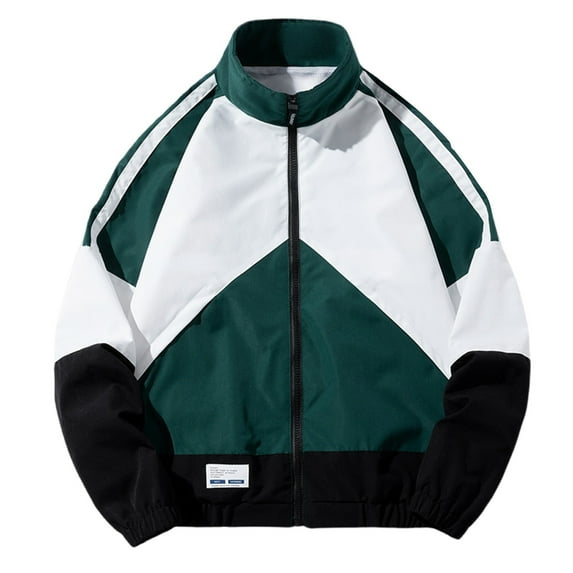 YLSDY Men's Colorblock Zipper Jacket Patchwork Long Sleeve Baseball Jacket Stand Collar Hip Hop Streetwear Windbreaker Coats Loose Fit Colleage Jackets Green M