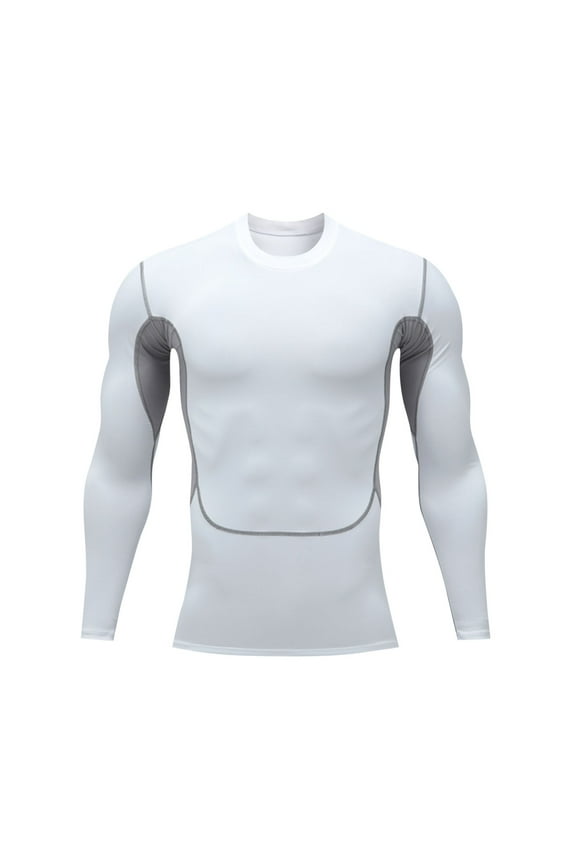 Men's Compression Shirt Long Sleeve Base Layer Sports Athletic Tights Running Gym Fitness Workout Training Tops T-Shirt White XXXL
