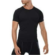 YLSDY Mens Compression Shirts, Compression Shirts for Men Short Sleeve Athletic, Quick Dry Workout T Shirts Base Undershirt Black L