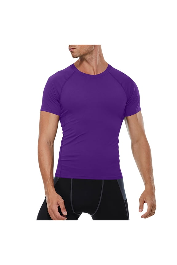 Men's Compression Shirts, Compression Shirts for Men Short Sleeve Athletic, Quick Dry Workout T Shirts Base Undershirt Purple L