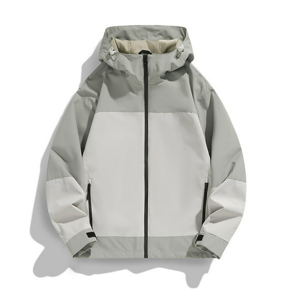 YLSDY Men's Contrast Color Outdoor Jacket Camping Hooded Coat Men's Loose Jacket Loose Fit Lightweight Coat Gray XL