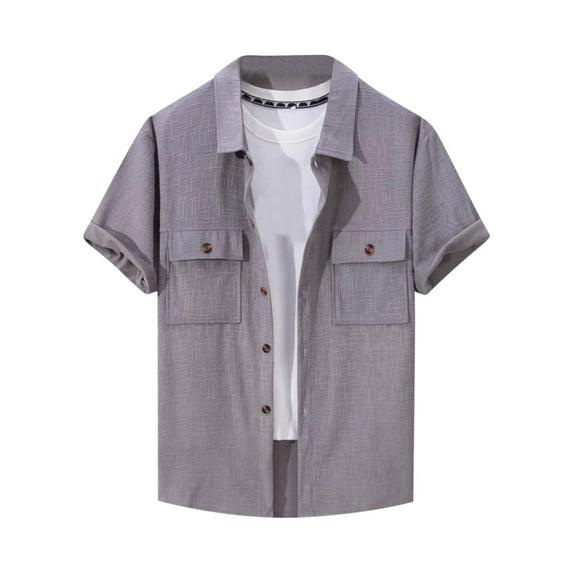 YLSDY Men's Corduroy Button Down Shirts, Summer Short Sleeve Casual Shacket Jacket Fashion Western Corduroy Tops with Pockets Gray XXL