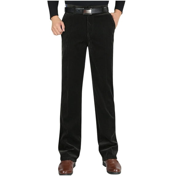 YLSDY Men's Corduroy Pants Straight Leg Trousers Comfortable Elastic Waist Business Dress Pants Office Work Wear Brown Black 38