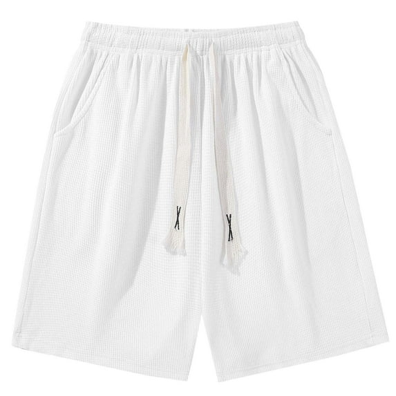 YLSDY Men's Corduroy Shorts Loose Casual Elastic High Waist Wide Drawstring Lightweight Comfy Summer Beach Shorts with Pockets White XXXXL