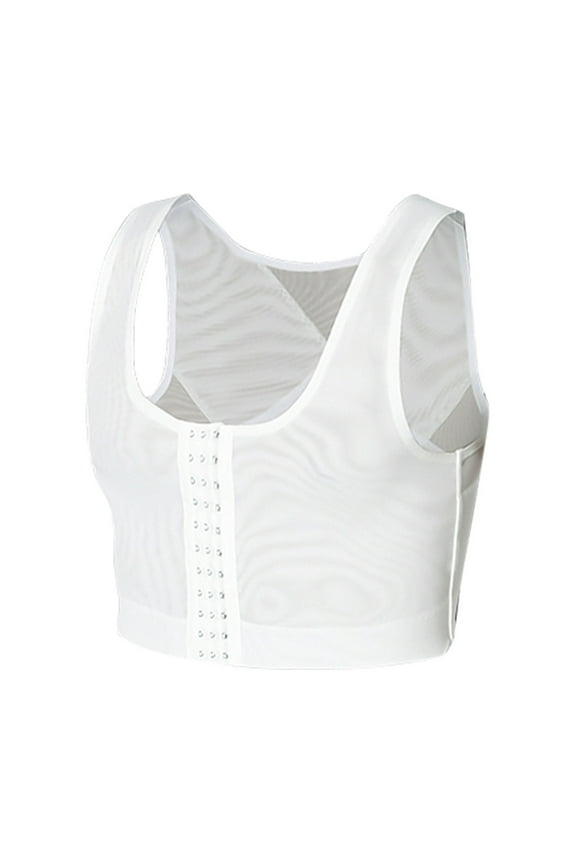 Men's Corset Chest Vest Summer Adjustable Compression Chest Binder Tight Body Shaper Breathable Underwear Hide Gynecomastia Tank Tops White M