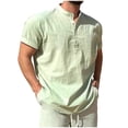 thumbnail image 1 of YLSDY Men's Cotton Linen T-Shirt Summer Casual Short Sleeve Button Collar Loose Tops Lightweight Breathable Thin Tees Green M, 1 of 5