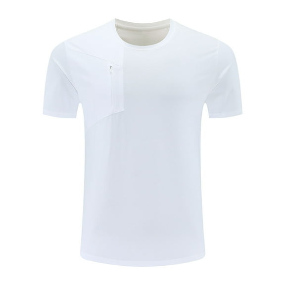 YLSDY Men's Cotton Pocket Tee Shirts Soft Crew Neck Solid Color T Shirt Casual Short Sleeve Summer Basic Tops White M