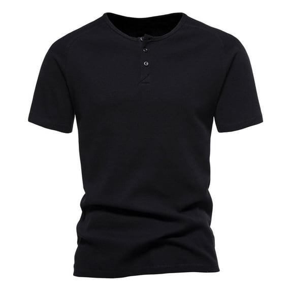 YLSDY Men's Cotton Short & Long Sleeve Henley T-Shirt Performance Activewear Available in Big & Tall Sports Shirts Black M
