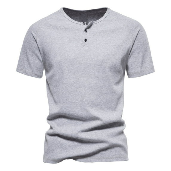 YLSDY Men's Cotton Short & Long Sleeve Henley T-Shirt Performance Activewear Available in Big & Tall Sports Shirts Gray L