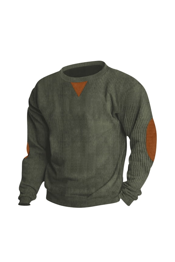 Men's Crewneck Slim Fit Knitted Contrast Color Patchwork Elbow Patches Long Sleeve Sweater T-Shirt Army Green XL