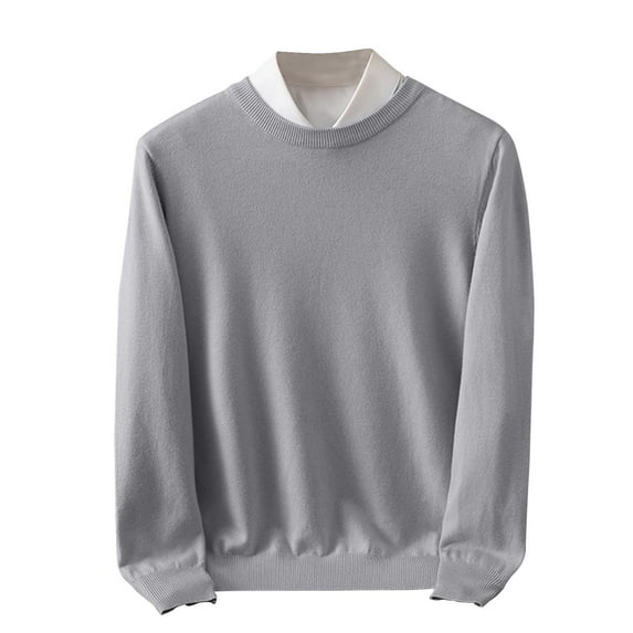 YLSDY Men's Crewneck Sweater Casual Soft Knitted Long Sleeve Pullover Sweater Slim Fit Classic Sweater with Ribbing Edge Gray L