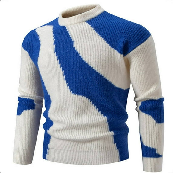 YLSDY Men's Crewneck Sweater Men's Mock Neck Sweater Color Block Casual Knitted Bottom Top Men's Crewneck Sweater Blue L