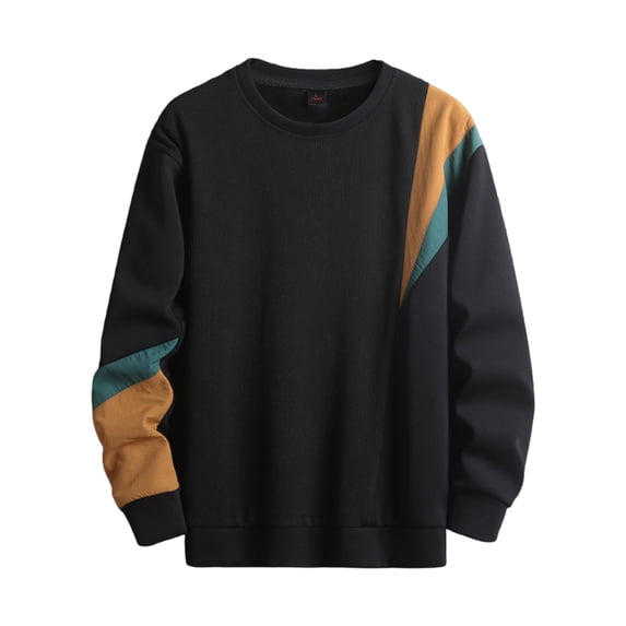 YLSDY Men's Crewneck Sweatshirts Patchwork Contrast Color Long Sleeve Casual Lightweight Pullover Shirt Hip-Hop Sweater Black XXXL