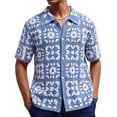 thumbnail image 1 of YLSDY Men's Crochet Floral Pattern Camp Collar Shirt, Openwork Knit, Short Sleeve Button-Down Beach Top Light Blue XL, 1 of 6