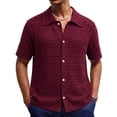 thumbnail image 1 of YLSDY Men's Crochet Lace Camp Collar Shirt, Intricate Floral Border Pattern, Short Sleeve Button-Down Beach Top Wine L, 1 of 6