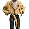 thumbnail image 1 of YLSDY Men's Cropped Jacket Button Up Belted Trench Coat Long Sleeve Outerwear Khaki L, 1 of 8