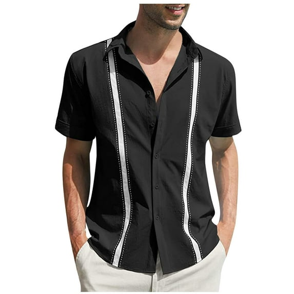 YLSDY Men's Cuban Guayabera Shirt Short Sleeve Button Down Shirts Casual Summer Beach Shirts Vacation Cuban Guayabera Shirt Black M