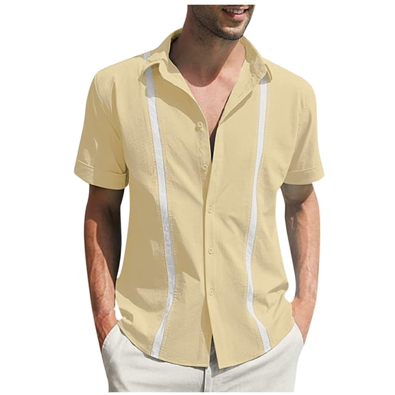 YLSDY Men's Cuban Guayabera Shirt Short Sleeve Button Down Shirts Casual Summer Beach Shirts Vacation Cuban Guayabera Shirt Khaki XL