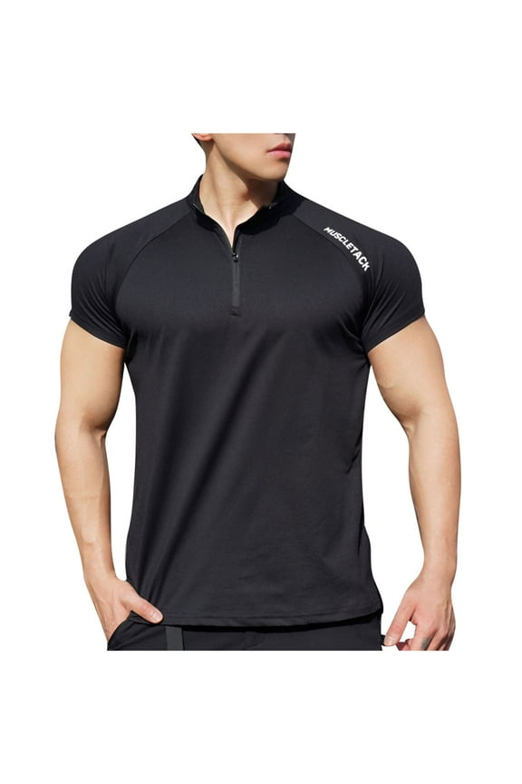 Men's Cycling Jerseys Moisture Wicking Short Sleeve Quarter Zip Quick Dry Bike Shirts Short Sleeve Running Tops Black XXL