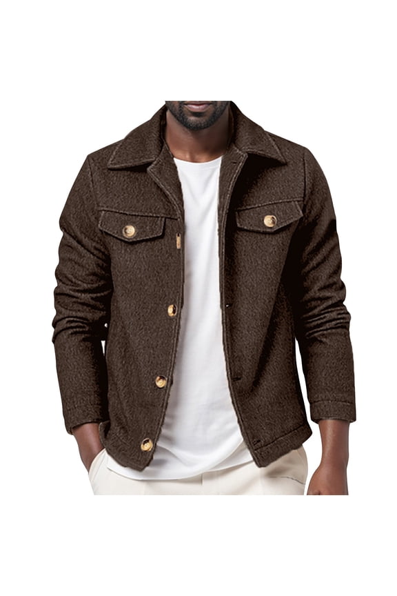 Men's Denim Jacket Button Up Long Sleeve Outwear Solid Color Classic Turn Down Collar Pocket Spring Autumn Fashion Brown XXL