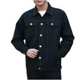 thumbnail image 1 of YLSDY Men's Denim Jacket Long Sleeve Button Up Jean Jacket Solid Color Outerwear Large Size Plus Size Denim Jacket Black L, 1 of 9